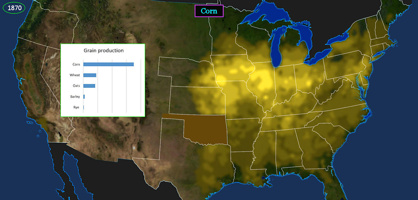 Corn production, 1870 map